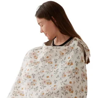 TILLYOU Stilltuch für Unterwegs 70x100 cm Musselin Stillschürze Stillschal 100% Baumwolle Nursing Cover Breastfeeding Cover, Gelber Jasmin