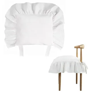 Diwzbyn Stuhlkissen Stuhlkissenbezug mit Rüschen & Schleifen,mit Bindebänder, Stuhlhusse Landhausstil ohne Füllung,für Indoor und Outdoor weiß 40 cm x 40 cm