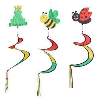 relaxdays Windspiel Windspiel Spirale "Tiermotive" 3er Set gelb|grün|rot
