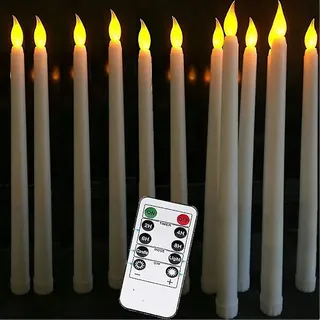 [ca] Set Mit 10 Batteriebetriebenen Led-kegelkerzen Mit Fernbedienung, Elfenbeinfarbene Tafelkerzen Mit Glatter Wachsoberfläche, Warmweiße Led-lampen