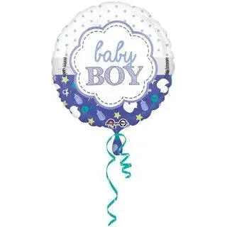 AMSCAN 3364201 Standard Baby Boy Muschel Folienballon, rund, S40, verpackt, 43 cm