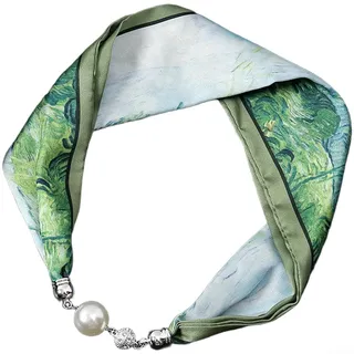 QuivyLivy Damen Schal Halskette mit Magnetverschluss Perlenverschluss Retro Blumendruck Design Simulierter Seidenschal Einfach Schnappverschluss Tragen (J)