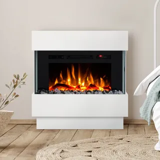 Noble Flame LIMA Standkamin [moderner Design Elektrokamin]: Weiß - mit schwarzen Acrylsteinen
