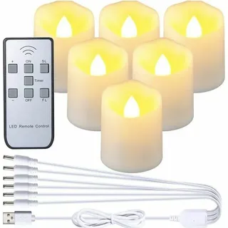 Lntyq - Ensemble de 6 Bougies led Rechargeables - Bougies Vacillantes Sans Flamme avec Télécommande et Câble de Charge usb - Idéales pour Halloween,