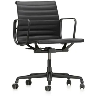 Vitra Bürodrehsessel Alu-Chair Leder Premium F schwarz, Designer Charles & Ray Eames, 58x83-95x56-65 cm