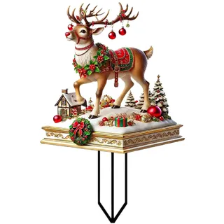 Acryl 2D Rentier Figur Weihnachtsstecker, Weihnachtsmann Figur Schlitten Deko, Gartenstecker Weihnachten Deko Draußen, Weihnachtsdeko Aussen Figuren, Weihnachtsfiguren Gartendeko