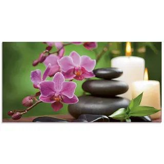 ARTland Wanddeko Glasbilder Wandbild Glas Bild einteilig 100x50 cm Querformat Asien Wellness Zen Spa Steine Blumen Blüten Entspannung Pink T5OM