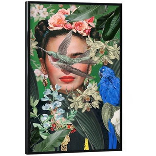 artboxONE Poster mit schwarzem Rahmen 75x50 cm Floral Frida Collage Art - Bild Frida Kahlo botanisch Collage
