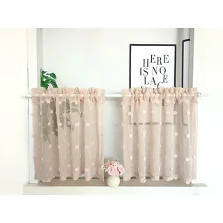 Daliena Scheibengardine 2er Set Gardinen mit Pompons Sand BxH90x45cm | Bistrogardine Modern, Gardinen Lichtdurchlässig Blickdicht, Küche Kleine Fenstergardinen Weiß mit Stangendurchzug 2 Stück