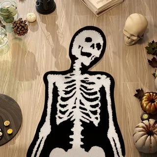 Hypeece Halloween-Badezimmerteppich, gruseliger Totenkopf-Badematte, Gothic-Dekor, cooler Teppich für Schlafzimmer, hochflorig, weiche Beflockung, Schwarz und Weiß, 71,6 cm (Skelett)