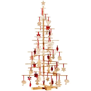 xmas3, Künstlicher Weihnachtsbaum aus echtem Holz. Kräftig, Platzsparend, Nachhaltig und Einfach. Perfekte Weihnachtsbaum Alternative. 68 x 68 x 125 cm, 24 Ästen.