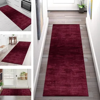 Teppich Läufer Flur Küche rutschfest Waschbar Teppichläufer Flur Dunkelrot 50X150CM Modern Teppichläufer Fußmatte Polyester Anpassbar für Vorzimmer Eingangsbereich Schlafzimmer Wohnzimmer Küche