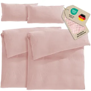Pure Label Musselin Bettwäsche 4tlg 2x135x200+2x40x80 - Rosa