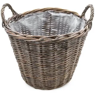 Spetebo Weide Pflanzkorb shabby grau - 40 cm/groß - Holz Blumenkorb mit Henkel - Rattan Blumentopf foliert Natur Garten Deko klassisch