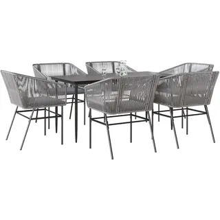 2025 Moderne Gartenmöbel Set Balkonmöbel-Set 7-tlg. Garten-Essgruppe mit Kissen Grau Poly Rattan Glas - Gartenmöbelgarnituren,Design 2450756 4pa... - Grau