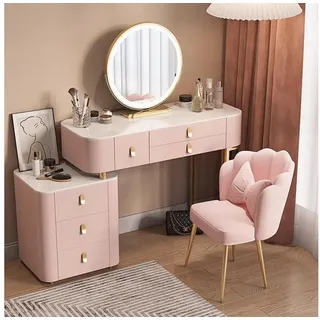 LuxusKollektion Schminktisch Schminktisch mit Spiegel & Hocker Rosa 80cm (1-St) rosa