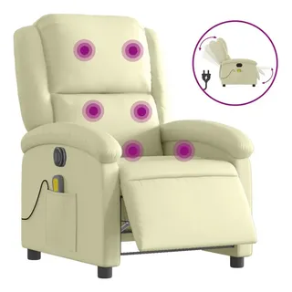 vidaXL Massagesessel Elektrisch Leder 86,5 x 99,5 x 0 cm Creme mit Fernbedienung