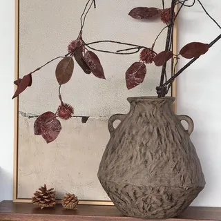 Relexome Rustikale Keramik-Blumenvase mit 2 Griffen, 26 cm, Hellbraun, Vintage-Ton, Terrakotta, Keramik, Textur, handgefertigte Vase, Heimdekoration, Geschenk für Frauen und Mädchen
