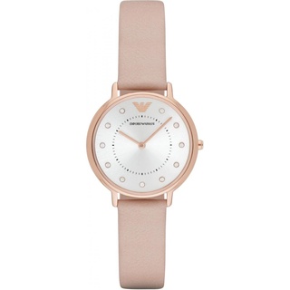 Emporio Armani Uhr für Damen , Zweizeiger Uhrwerk, 32mm Rose Gold Edelstahlgehäuse mit einem Lederarmband, AR2510