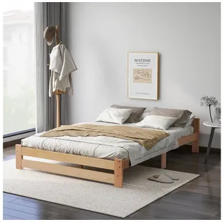 Furnishings Home Polsterbett Palettenbett Massivholzbett Futonbett inkl. Kopfteil (1 tlg), Mit Lattenrost, Massivholz, 140x200 cm beige