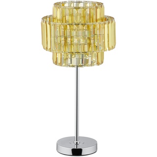 Relaxdays Nachttischlampe Kristall, elegante Tischlampe, E14, Wohnzimmer & Schlafzimmer, HxD: 50,5 x 24 cm, gold/silber