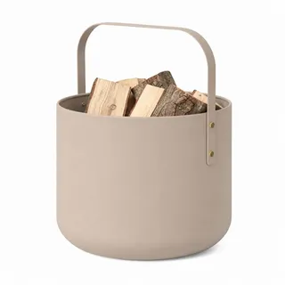 LIVLIG Kaminholzkorb Holzkorb Metall, Brennholzkorb, Kaminzubehör, Aufbewahrungskorb, elegantes Design, robustes Metall, stabiler Henkel, vielseitig nutzbar beige|grau