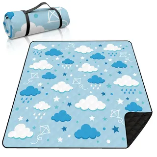 MAYJOYDIY Extra Große Picknickdecke 2x2m Regenwolke Stern Design Stranddecke Picknickdecke Wasserdicht Chiffon Baumwolle Stoff mit PEVA Feuchtigkeitsschutz Unterseite für Outdoor Camping Strand Park