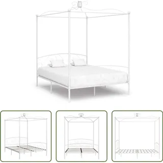 The Living Store Himmelbett-Gestell Weiß Metall 180 x 200 cm - Weiß