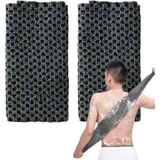 2 Stück Japanischer Exfoliating Waschlappen Set, Rückenschrubber für Bad und Dusche, Rückenbürste für Männer und Frauen (Schwarz)