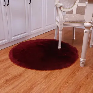 Nicole Knupfer Teppich Runden Faux Lammfell Schaffell,Lammfellimitat Teppich Kunstfell Dekofell Longhair Fell Nachahmung Wolle Bettvorleger Sofa Matte (Weinrot,50 x 50cm)