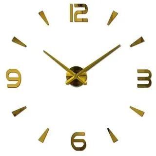 Wanduhr XXL Große 3D Uhr [ 80 - 120 cm ] Modernes 3D Designer DIY rießen Wandtattoo Aufkleber für Büro Wohnzimmer Gold Farben | Deko Geschenk | XL Wand Uhr