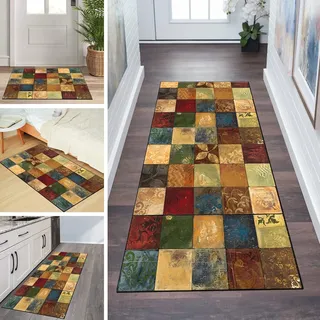QQrunner Teppichläufer rutschfest Läufer Flur 70x180cm Küchenteppich Vintage Bunt Waschbar Meterware Schlafzimmer Korridor Teppich Lang, Länge Anpassbare, 60/70/ 80/90/ 100/110/ 120cm Breit