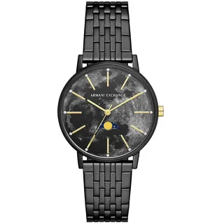 Giorgio Armani Armani Exchange Uhr für Damen , Quarz/Multi Uhrwerk, 36mm Schwarzes Edelstahlgehäuse mit Edelstahlarmband, AX5587