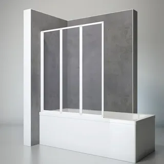 Schulte Badewannenfaltwand 3-teilig, 127 x 140 cm, Kunstglas Softline hell, alpin-weiß, - Weiß