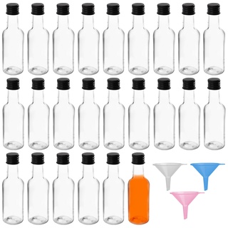 YOUNGSAY 24 Stück Schnapsflaschen Klein, 50ml Wiederverwendbar Mini Schnapsflaschen aus Kunststoff, Kleine Schnapsflaschen mit 3 Trichter, Zum Aufbewahrung Alkohol (Transparent)