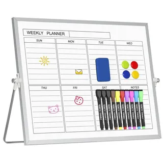 Omgoods Wochenplaner, beidseitig – 30x40 cm Whiteboard – Abwaschbar – Aufhängbar – Tragbar – Verstellbarer Betrachtungswinkel