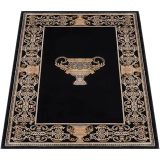 Belle Arti Teppich Orientteppich Wohnzimmer in Schwarz Gold mit Griechischem Mäander Amphore Muster Kurzflor - orientalisch antik edel rutschfest antiallergisch 100% Polyester (66 x 110 cm)