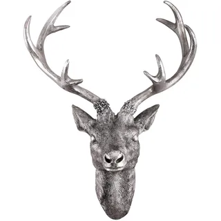 Mojawo XXL Hirschgeweih Hirschkopf Geweih 10-Ender Silber Optik 48x32x61cm