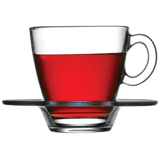 Pasabahce 12 tlg Teeglas mit Unterteller Capuccino Glas Kaffe Latte Trinkglas