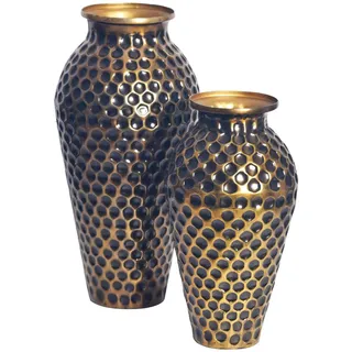 FineBuy, Vase, Vase 2er Set Blumenvase Aluminium Amphore Tischvase Rund Dekovase (2x)