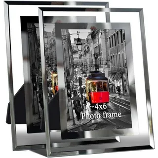 LuxusKollektion Bilderrahmen-Set Bilderrahmen 10x15cm 2er Set Glas Hochzeit Fotorahmen Geschenk silberfarben