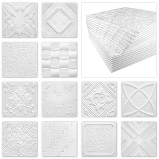 marbet design Wanddekoobjekt ANTIK (Deckenplatten aus Styropor EPS - (2 Quadratmeter 50x50cm) Deckenpaneele leicht & robust im modernen Design - Verkleidung Deckenplatten Decke weiß)