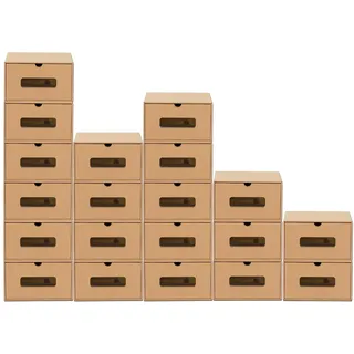 BigDean 20x Aufbewahrungsbox mit Sichtfenster Stapelbar Schuhaufbewahrung | Storage Box Schuhbox Schuhkarton Schuhschachtel Allzweckbox Schublade Pappe aus Kraftpapier