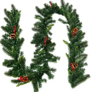 GIANTEX Weihnachtsgirlande 270cm, künstliche Dekogirlande mit LED-Beleuchtung, Weihnachtsdeko Girlande mit Tannenzapfen & Beeren, Tannengirlande Hängende Girlande flexibel einsetzbar