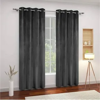 Woltu Verdunklungsgardine mit Ösen Samtvorhang Blickdicht Thermogardine, 300 g/m2 Schwere lichtundurchlässige Verdunklungsvorhang für Schlafzimmer Geräuschreduzierung Dunkelgrau 140x270 cm (1 Stück)