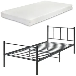 en.casa Metallbett, »Laos« 90x200 Schwarz mit Matratze schwarz 96 cm x 208 cm x 81,5 cm