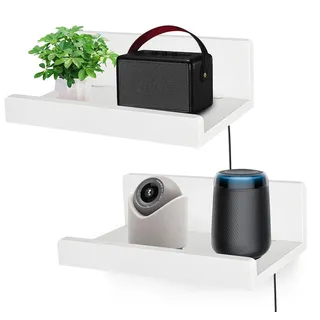 Omgoods – Set aus 2 Wandregalen, je 30 cm breit – Robuste Holzregale mit Kabeldurchführungen - Weiß