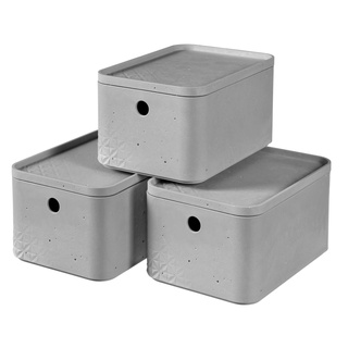 CURVER Aufbewahrungsbox S mit Deckel (4 L), 3er Set, Kunststoff, Hellgrau (Beton), Small