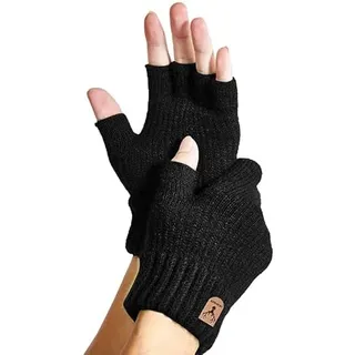 NATOSU Fingerlose Handschuhe,Winter warme Strick Handschuhe,Handschuhe fingerlos Fingerless Gloves,Kaschmir Handschuhe,Laufen Radfahren Fahren für Herren und Damen,Schwarz