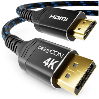 deleyCON 2m 4K DisplayPort zu HDMI Kabel 4K@60Hz Nylon Kabel Alu Stecker Video-Kabel